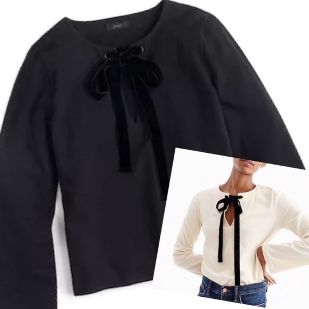 J.Crew Velvet tie-front top